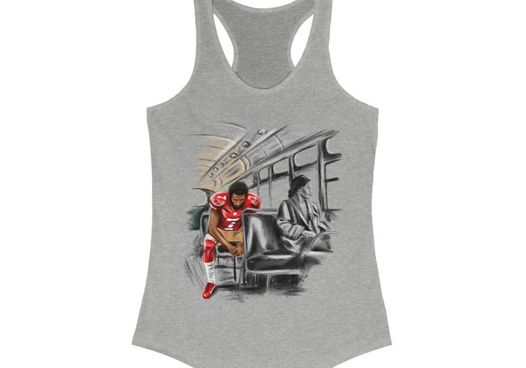 Colin Kaepernick | Stand By Sitting | Featuring Rosa Parks | Ladies Racerback Tank Top - Androo's Art