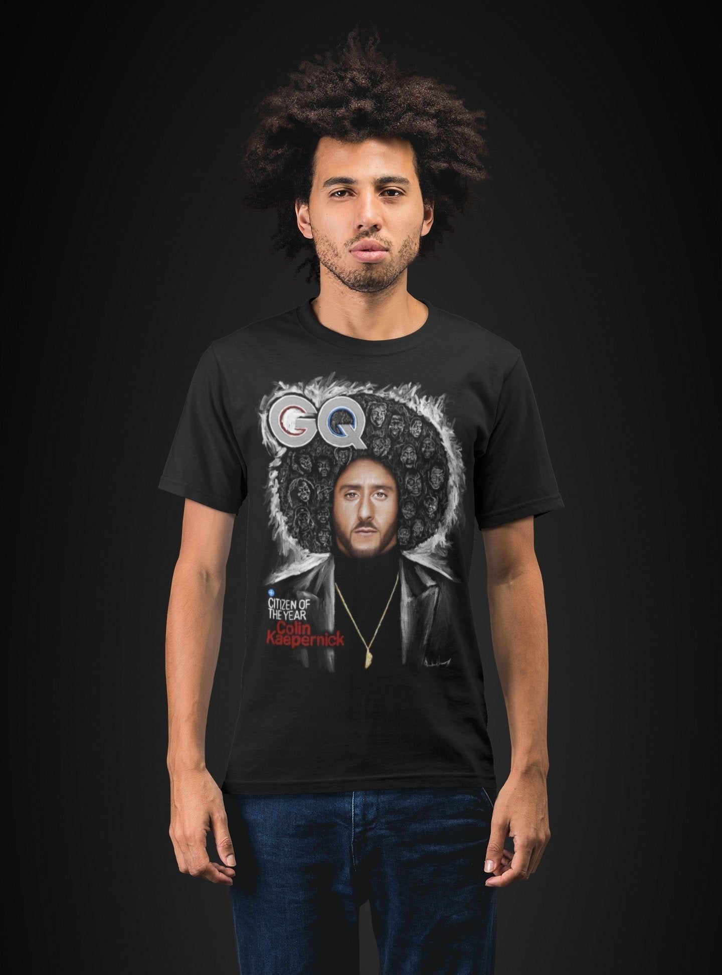 Colin Kaepernick T-Shirt | Justified | Colin Kaepernick and GQ | Unisex Black T-Shirt - Androo's Art