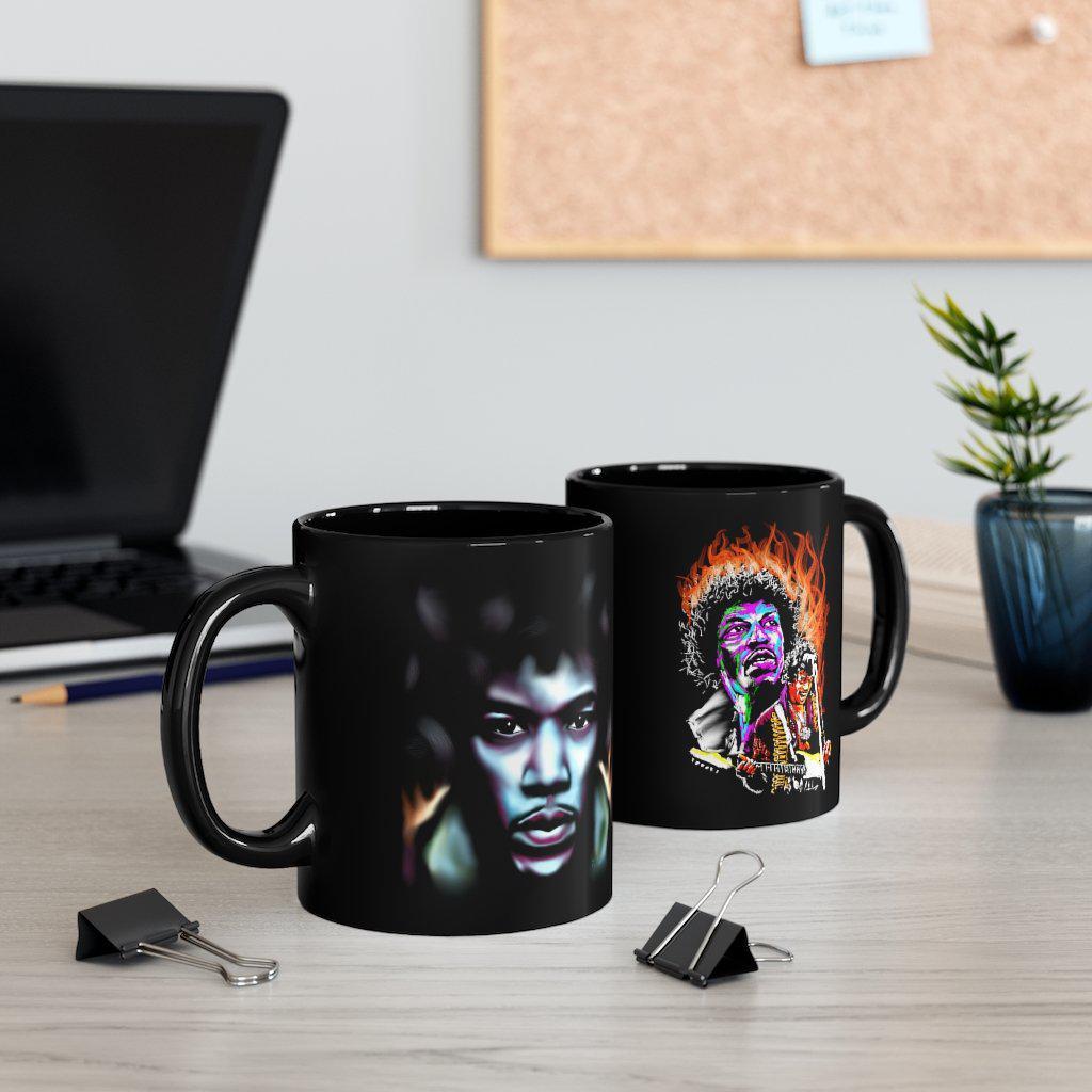 Jimi Hendrix | On Fire | Black Coffee Mug - Androo's Art