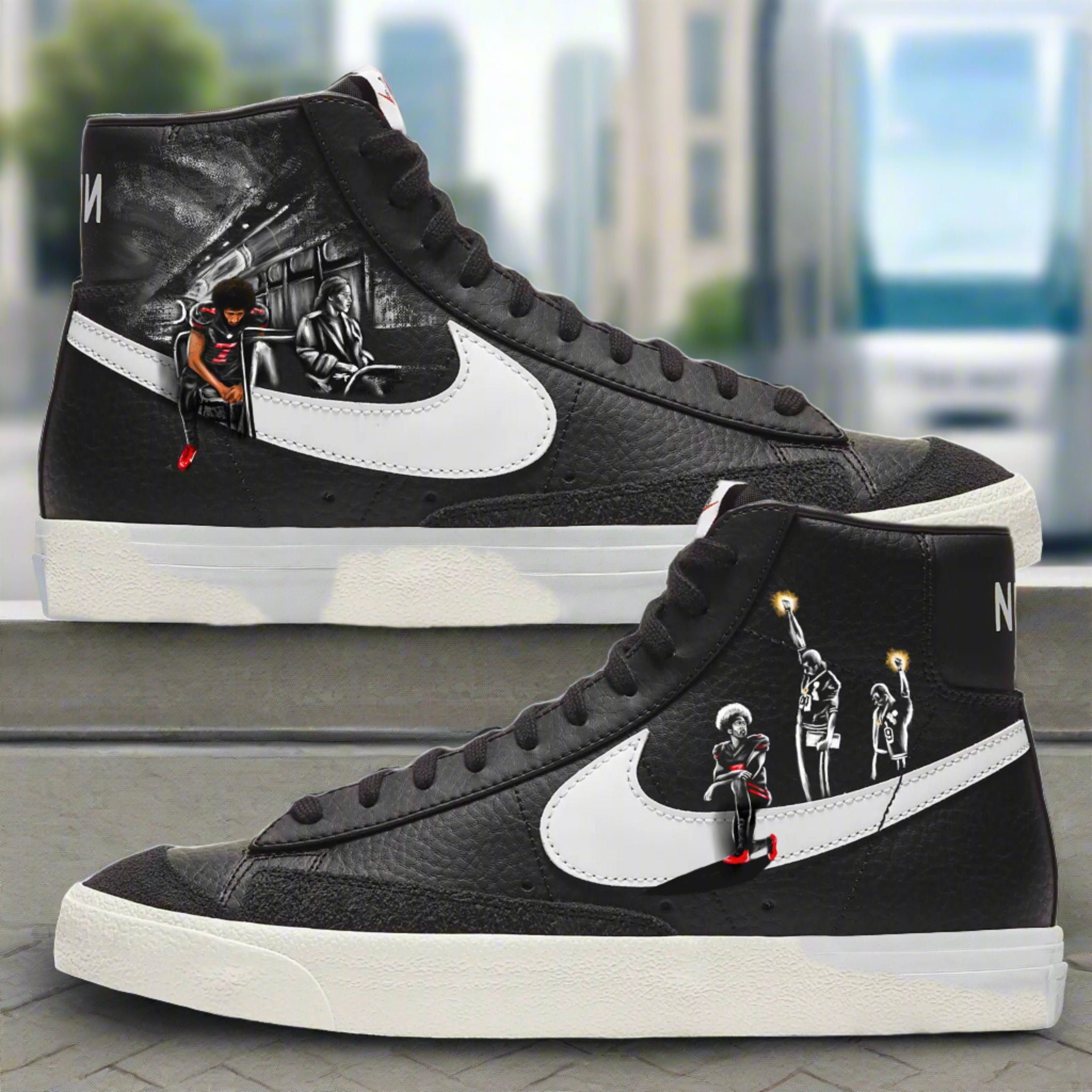 Nike Blazer Mid Sneakers | Black and White | "I'm With Kap" - Androo's Art