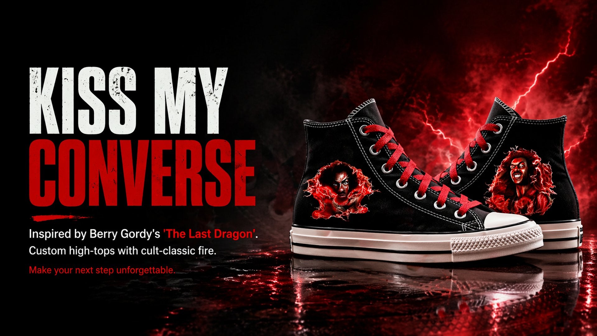 Homepage desktop hero for Sho Nuff | The Master | Converse custom sneaker campaign