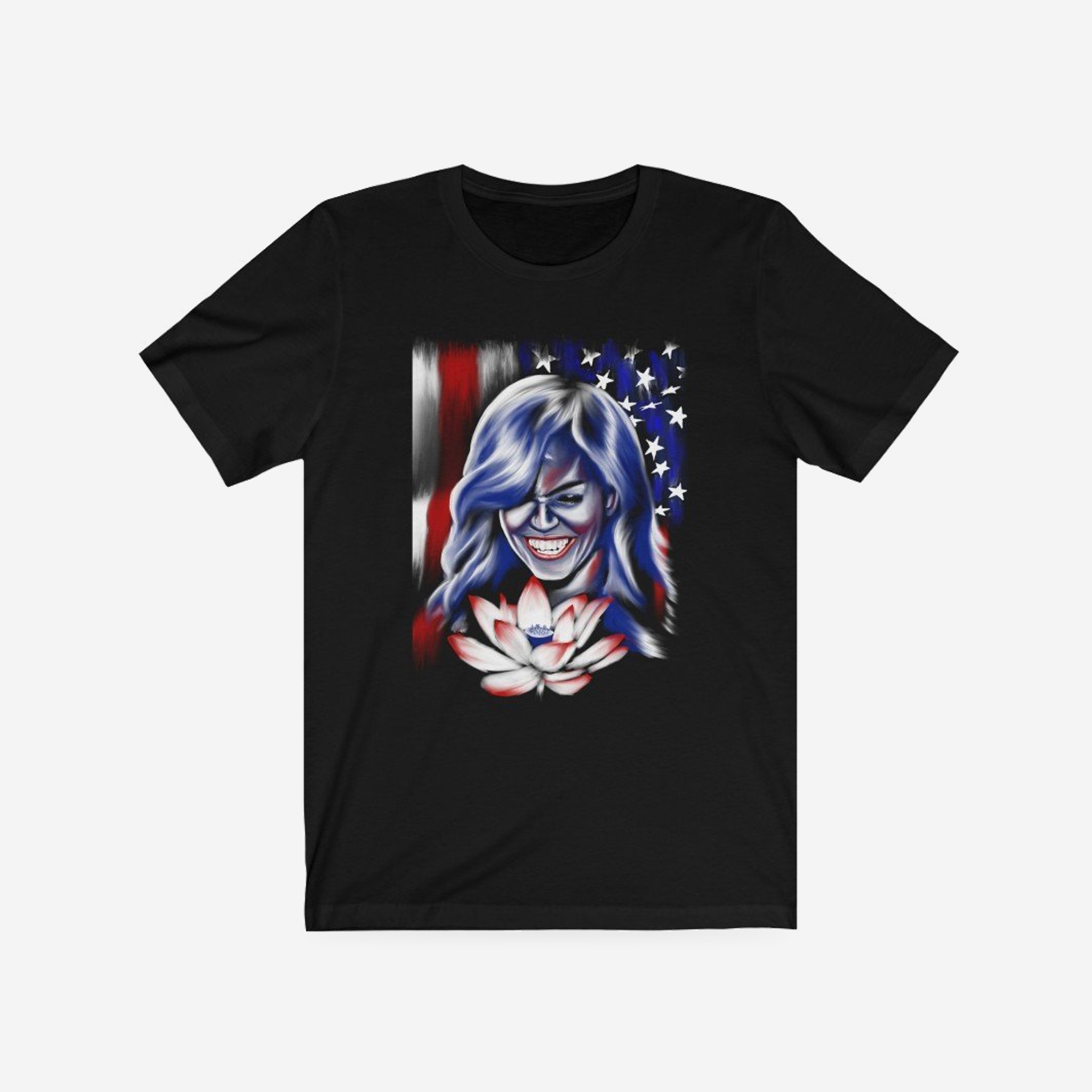 Michelle Obama FLOTUS black T-shirt, complete front product view with original artwork.