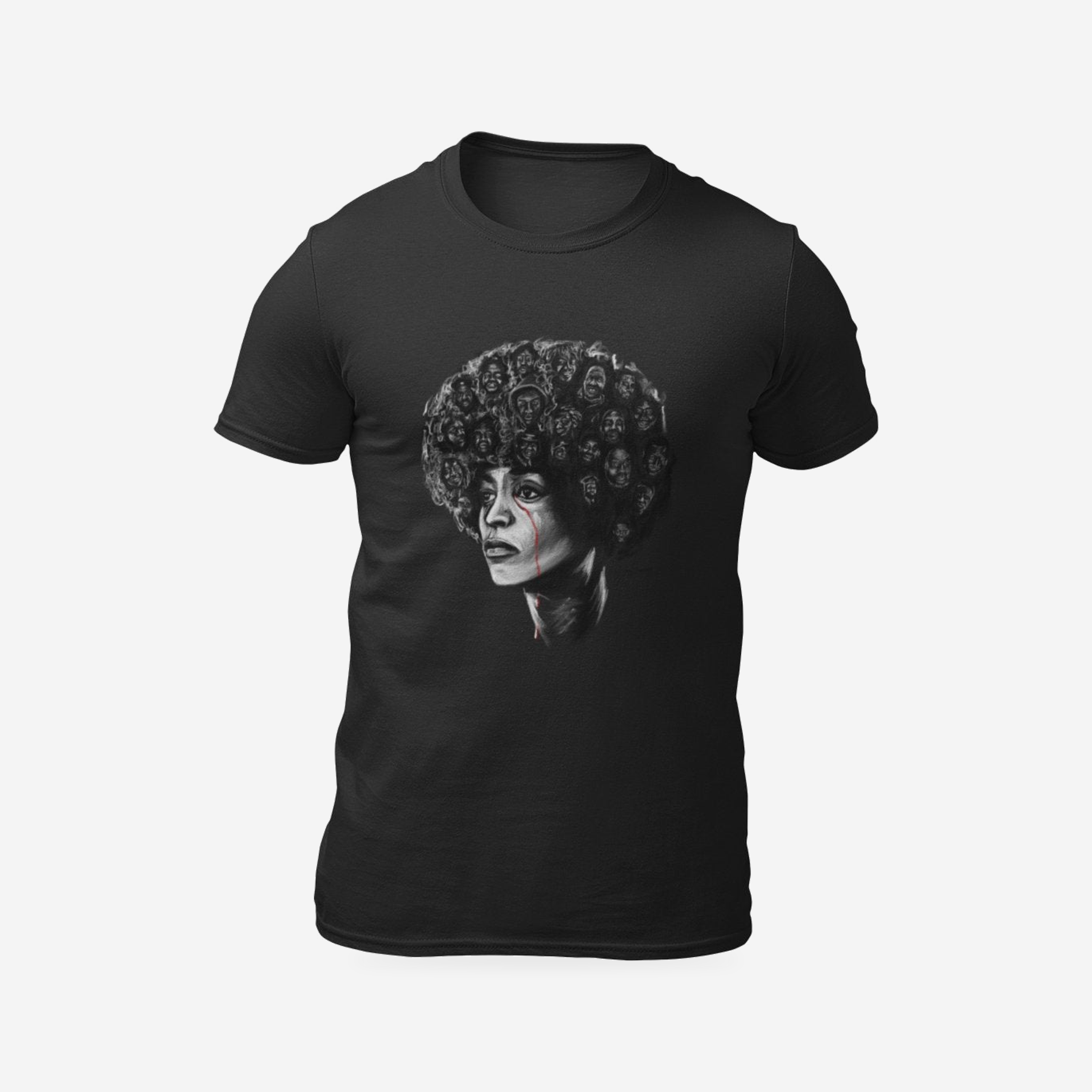 Angela Davis Understands black T-shirt, complete front product view with original artwork.