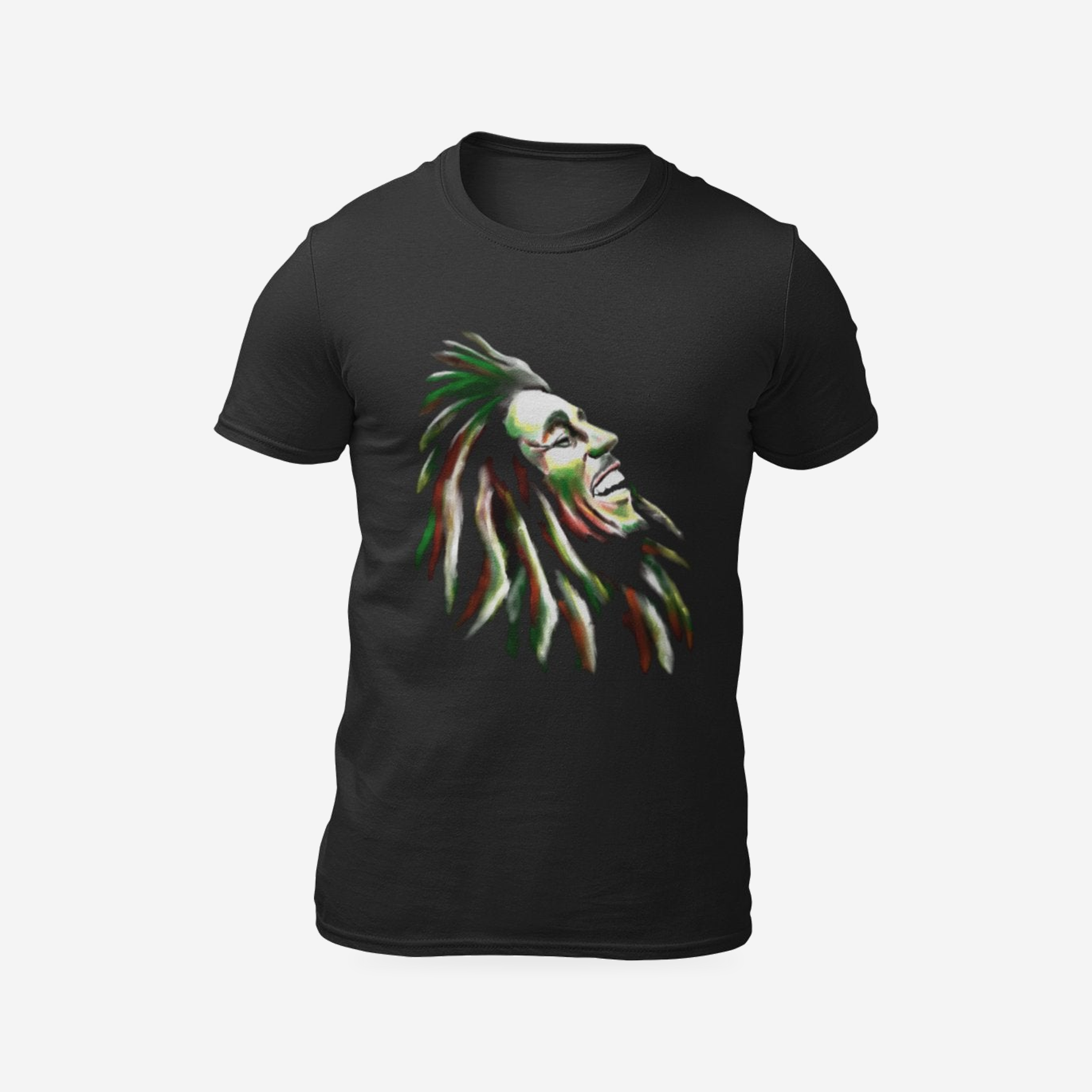 Bob Marley Pure Joy black T-shirt, complete front product view with original artwork.