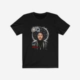 Colin Kaepernick and GQ Justified black T-shirt, complete front product view with original artwork.
