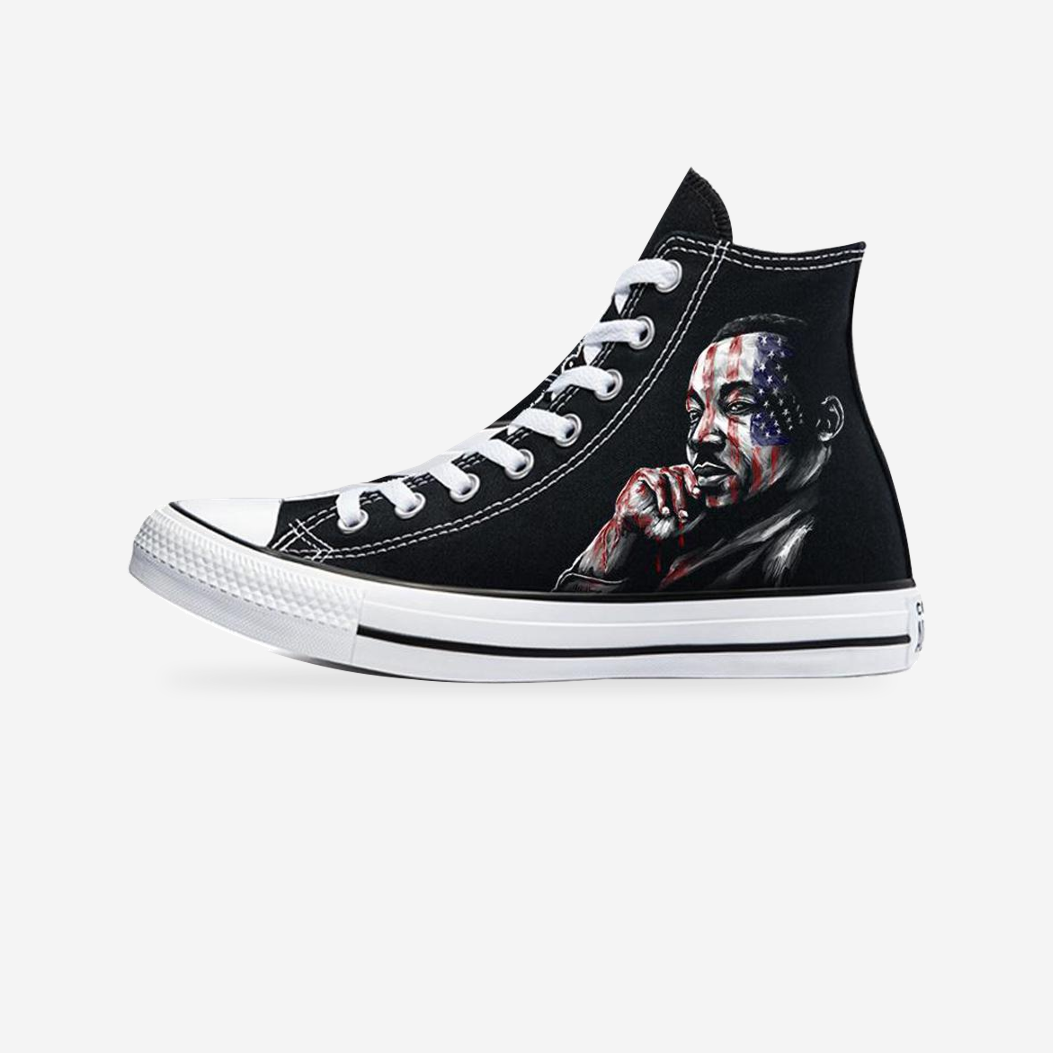 Voices of Freedom: MLK & Malcolm X | Converse — original artwork on a light-gray studio background.
