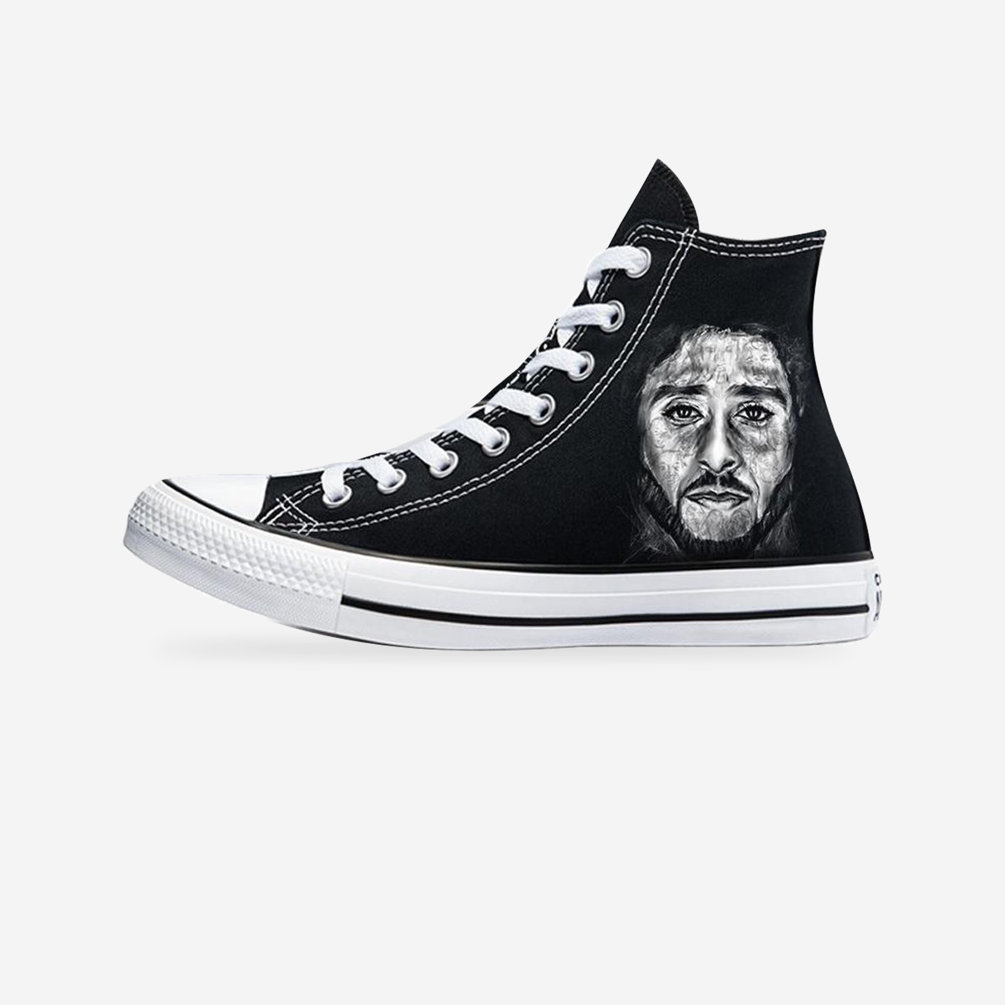 Justified & Doing It | Kaepernick Shoes | Converse — original artwork on a light-gray studio background.