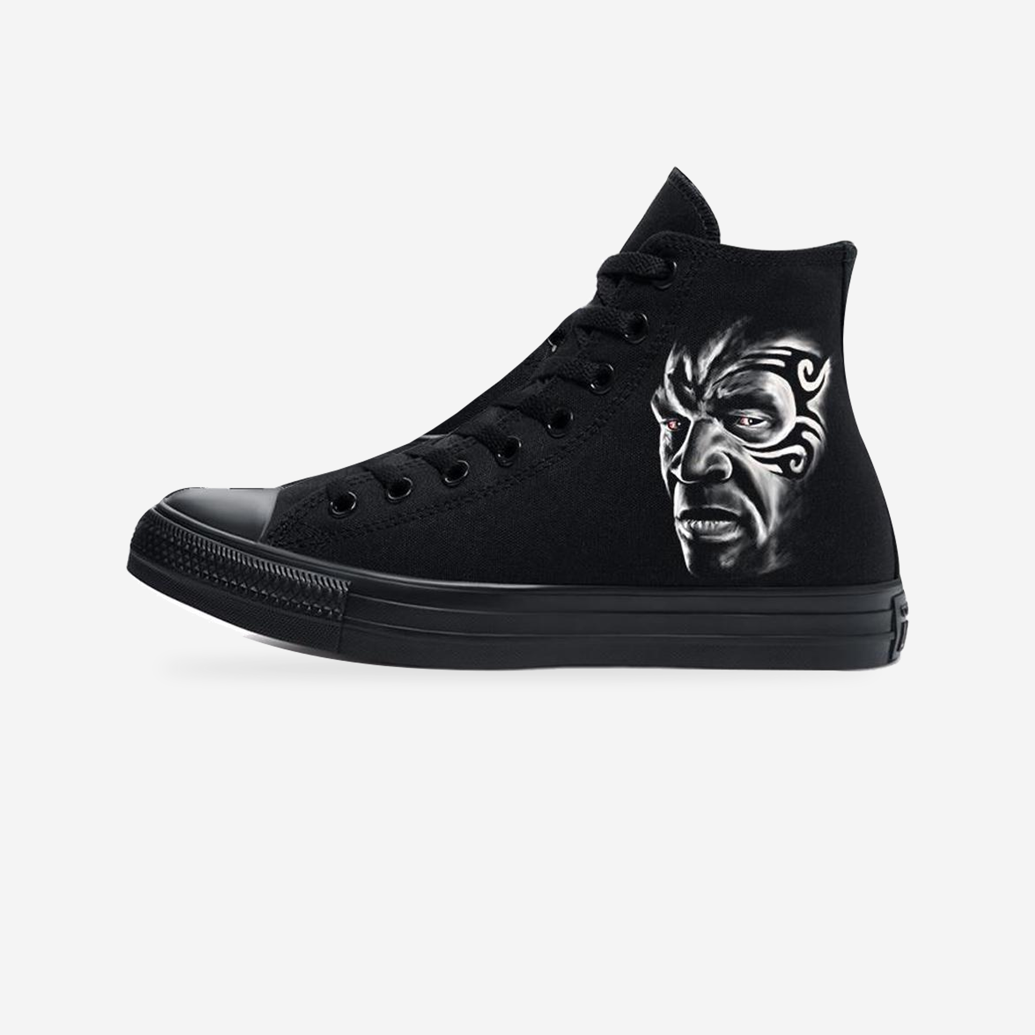 Iron Mike Tyson | Blackout Converse — original artwork on a light-gray studio background.