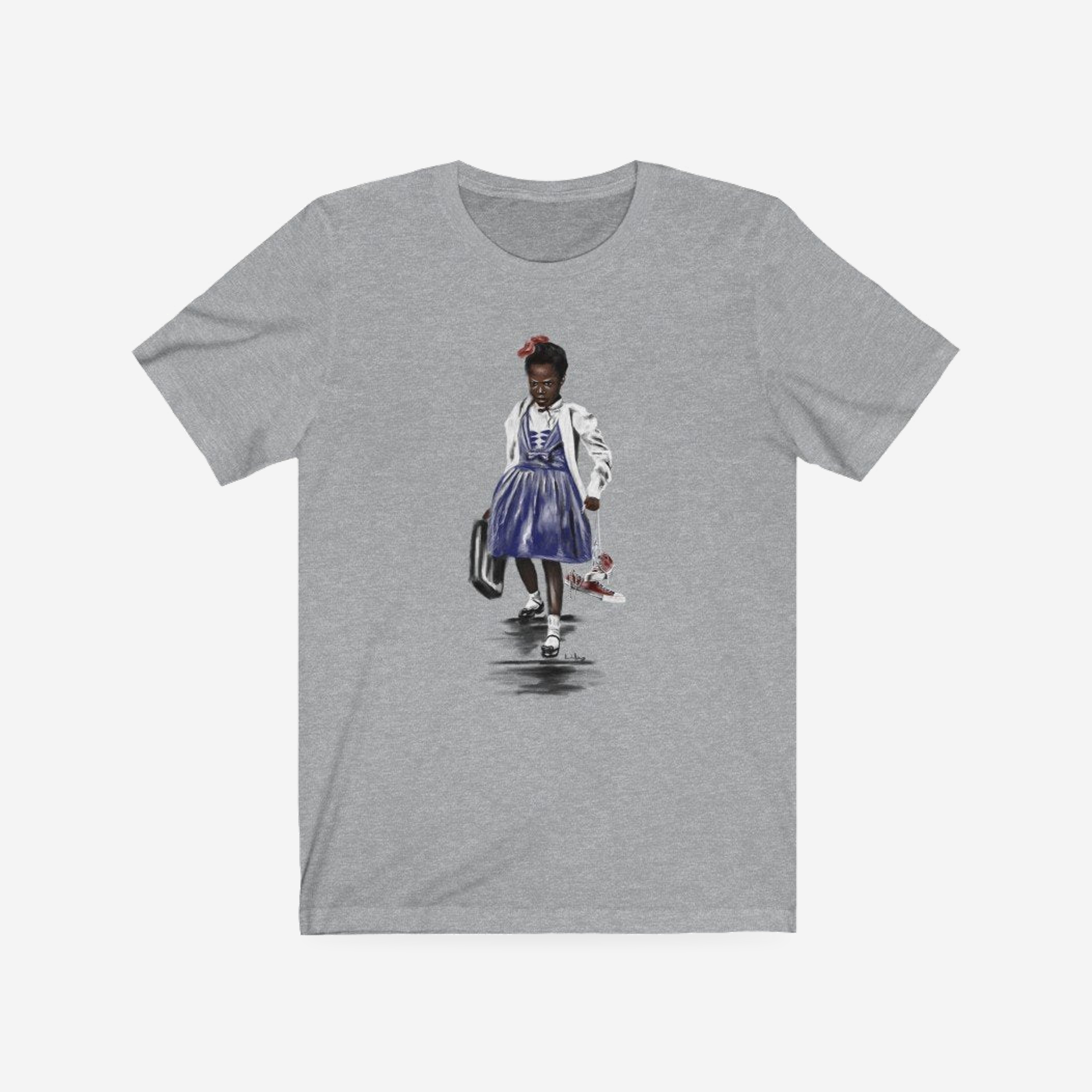Ruby Bridges | All-American Girl | Unisex  T-Shirt — complete garment, original artwork on light gray background