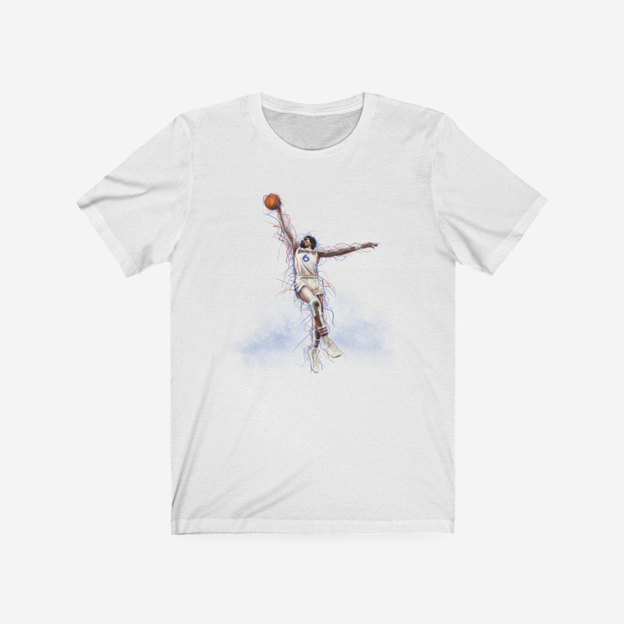 Julius Erving | Unisex T-Shirt | Graphic Art Streetwear Tee — complete garment, original artwork on light gray background
