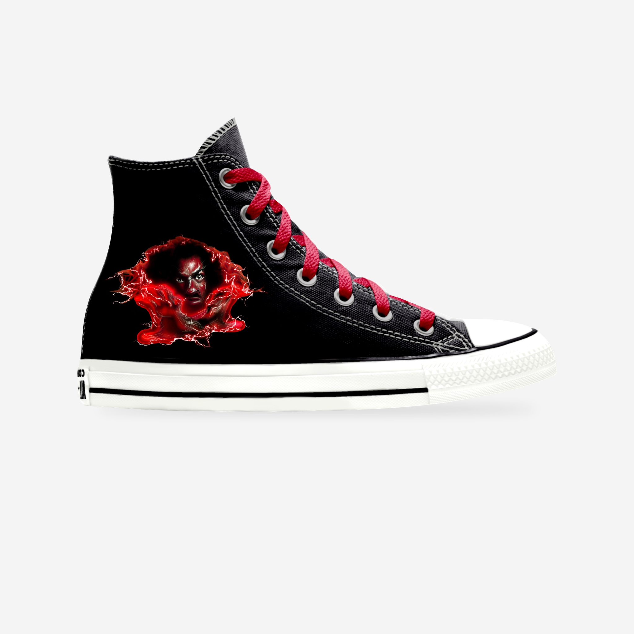 Sho Nuff The Master Converse Custom Art Sneakers — original artwork on a light-gray studio background.