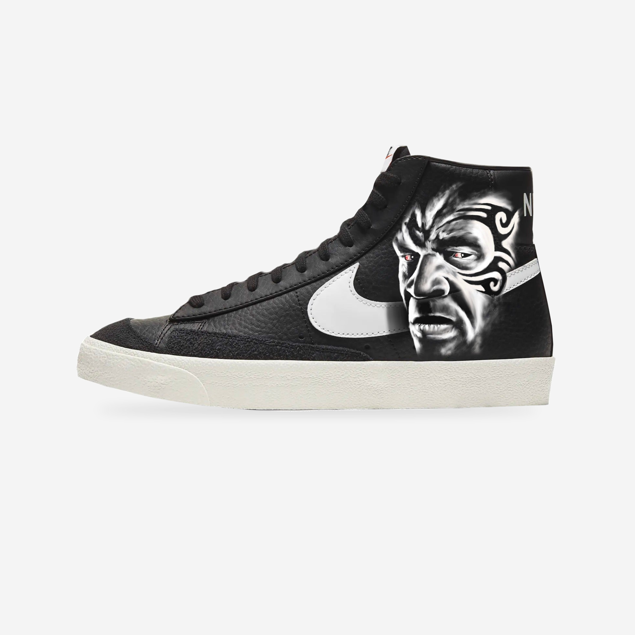 Nike Blazer Mid Sneakers | Black and White | "Iron Mike" — original artwork, studio presentation