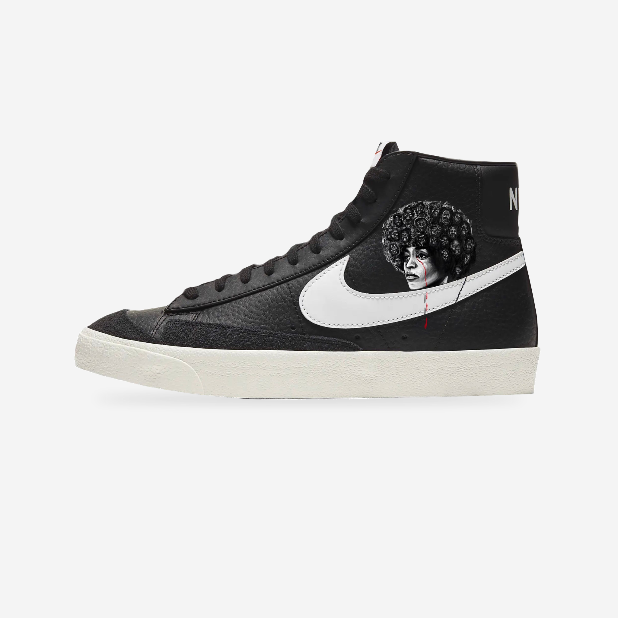 Nike Blazer Mid Sneakers | Black and White | "Say Their Names’’ — original artwork, studio presentation