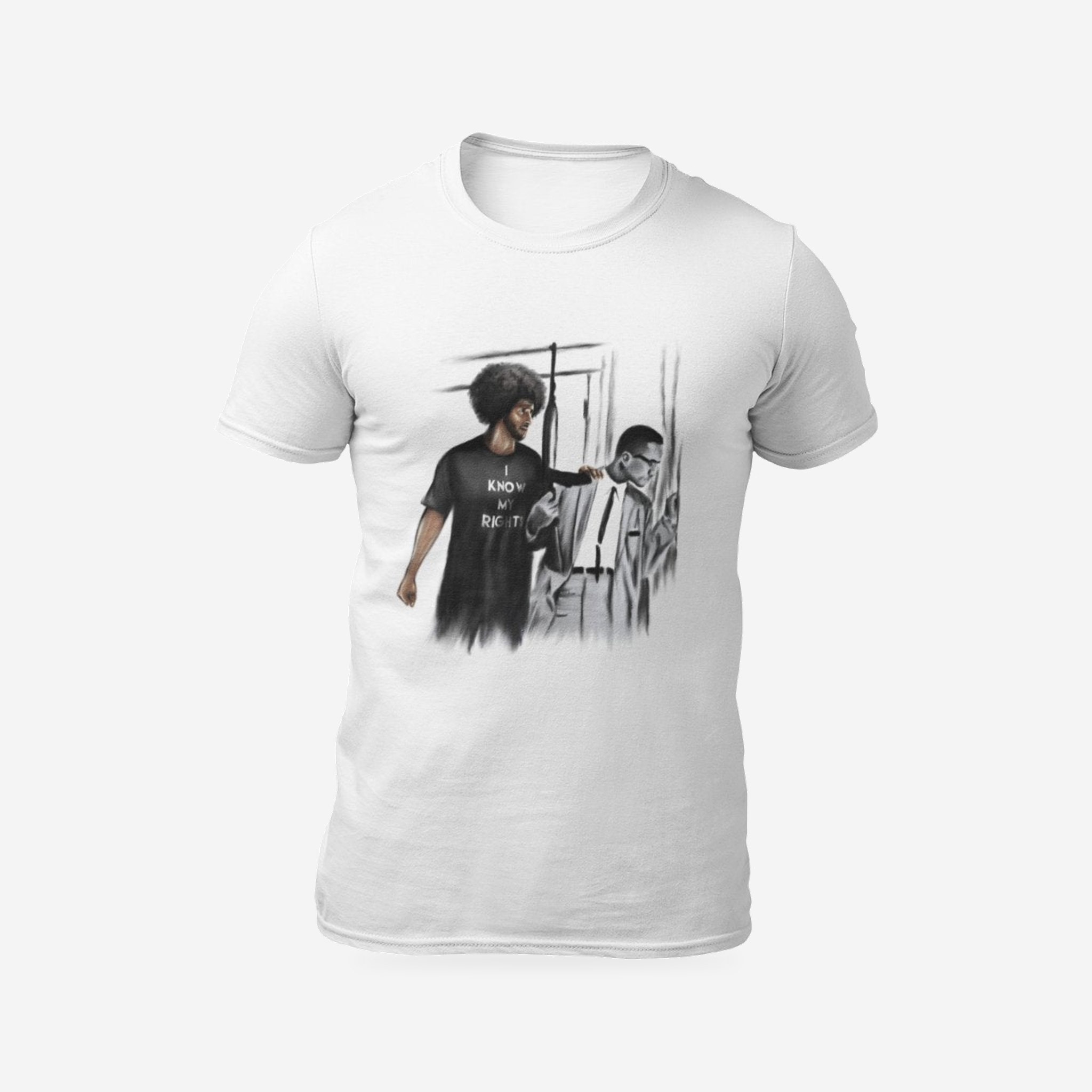 Colin Kaepernick | I Know My Rights | Unisex T-Shirt | Graphic Art Streetwear Tee — complete garment, original artwork on light gray background