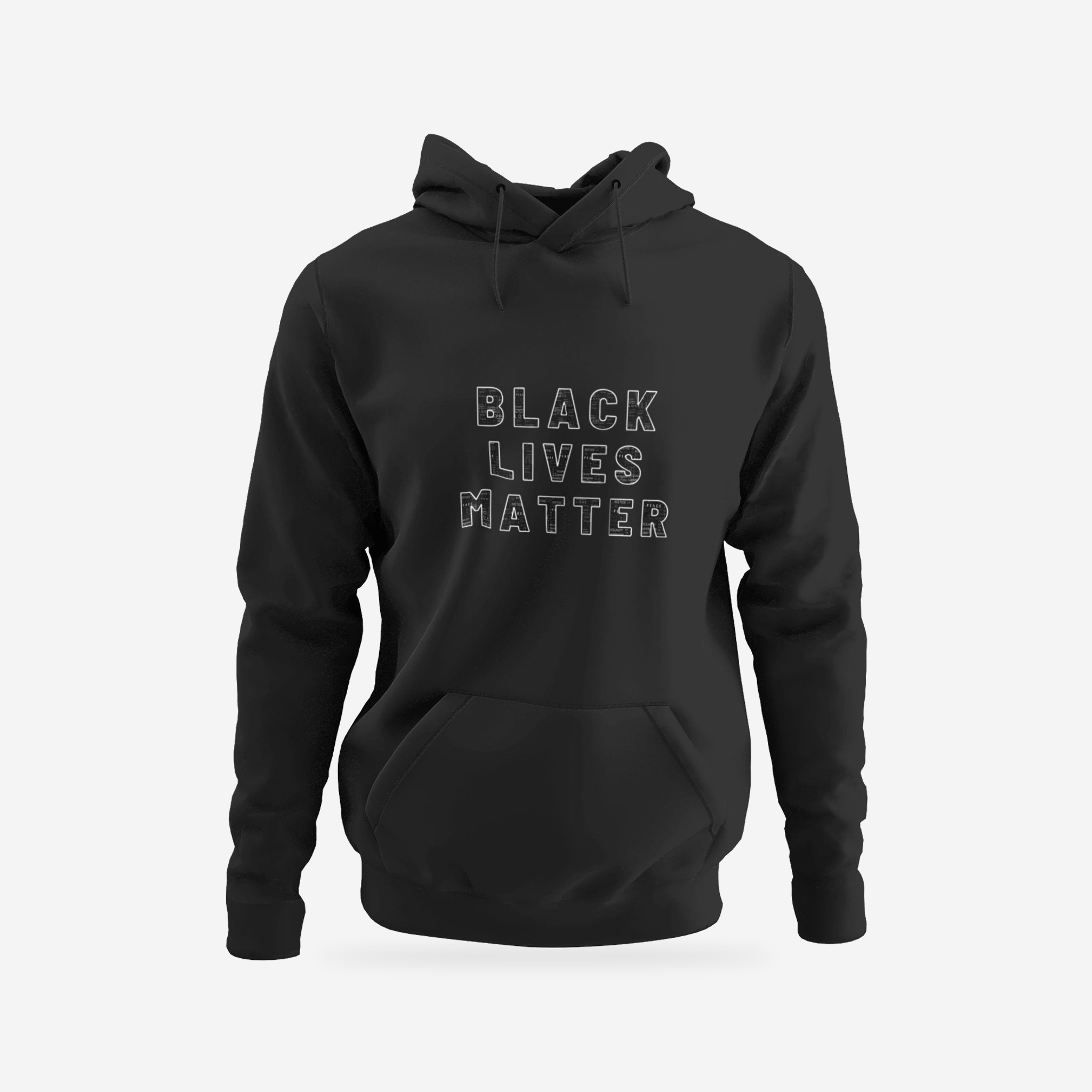 Front view of Black Lives Matter Hoodie with the original artwork.