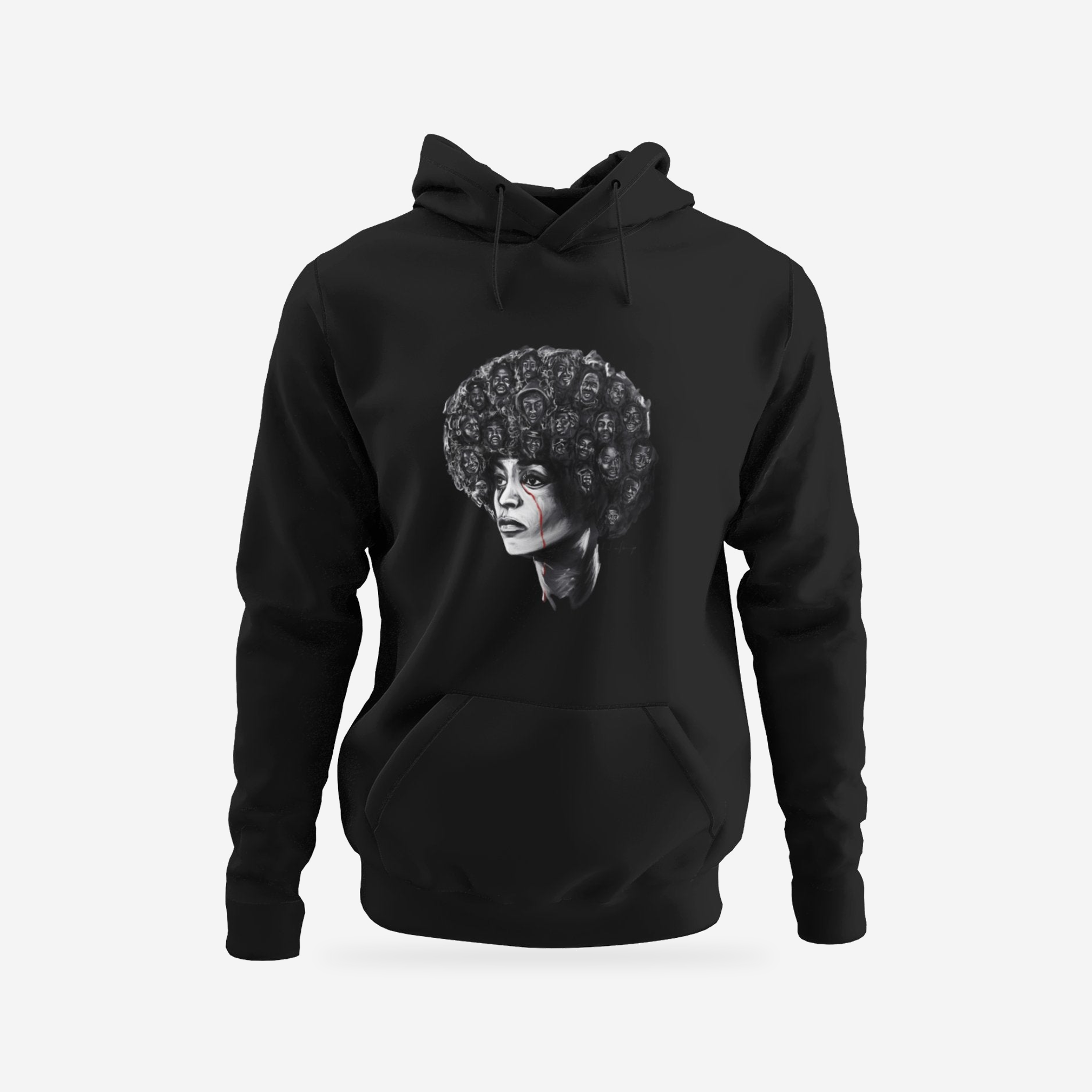 Front view of Angela Davis Understands Hoodie with the original artwork.