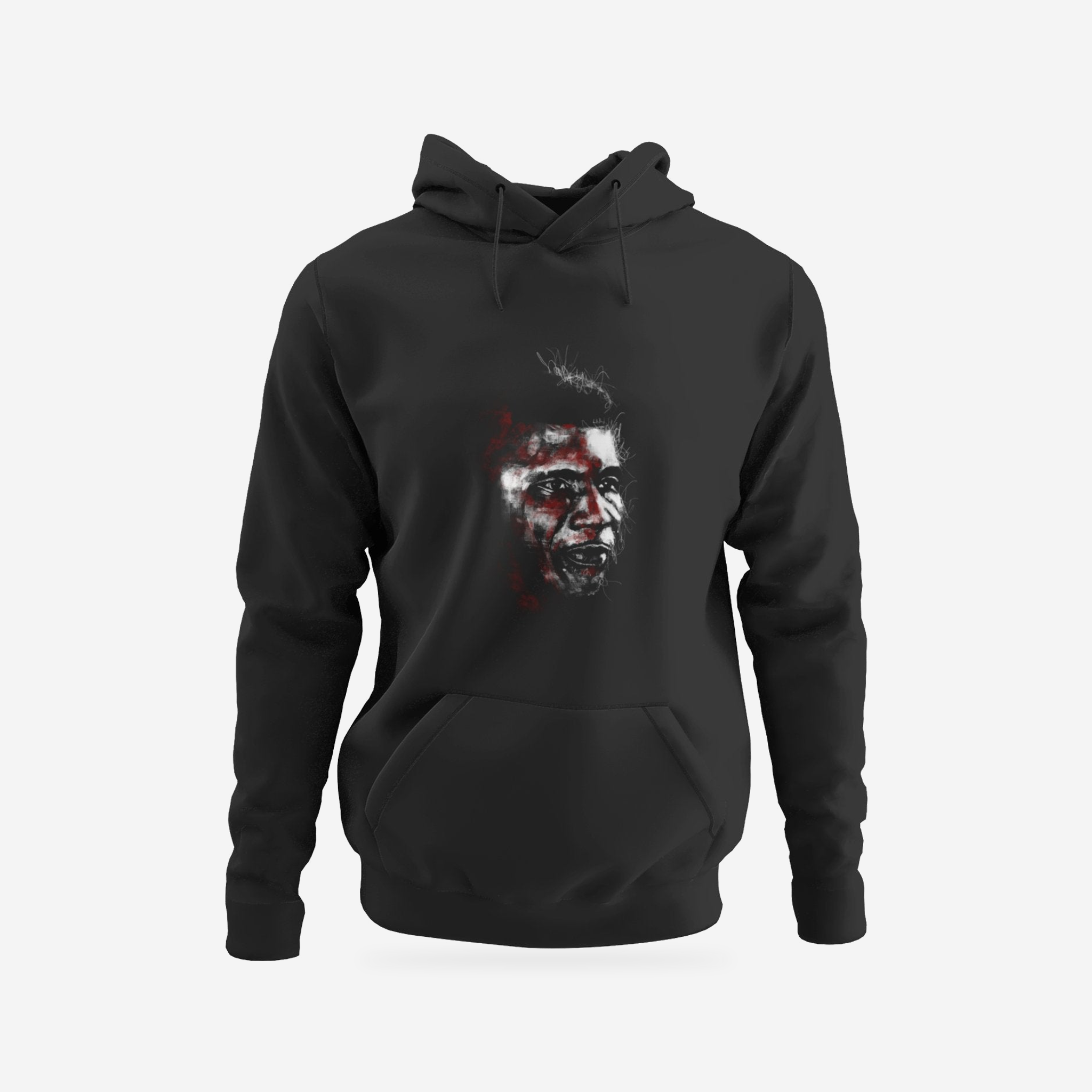 Medgar Evers | Hoodie — complete garment, original artwork on light gray background