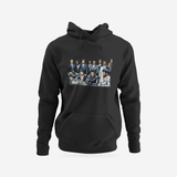 Social Justice League | Hoodie — complete garment, original artwork on light gray background