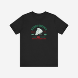 Daddy Green’s Pizza | Unisex T-Shirt | Graphic Art Streetwear Tee — complete garment, original artwork on light gray background
