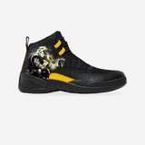 Kobe Black Mamba “Gold GOAT” | Nike Jordan XII — right-facing studio view with original artwork.