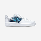 Steph Curry Splash custom Nike Air Force 1 sneaker, side view on a light gray background.