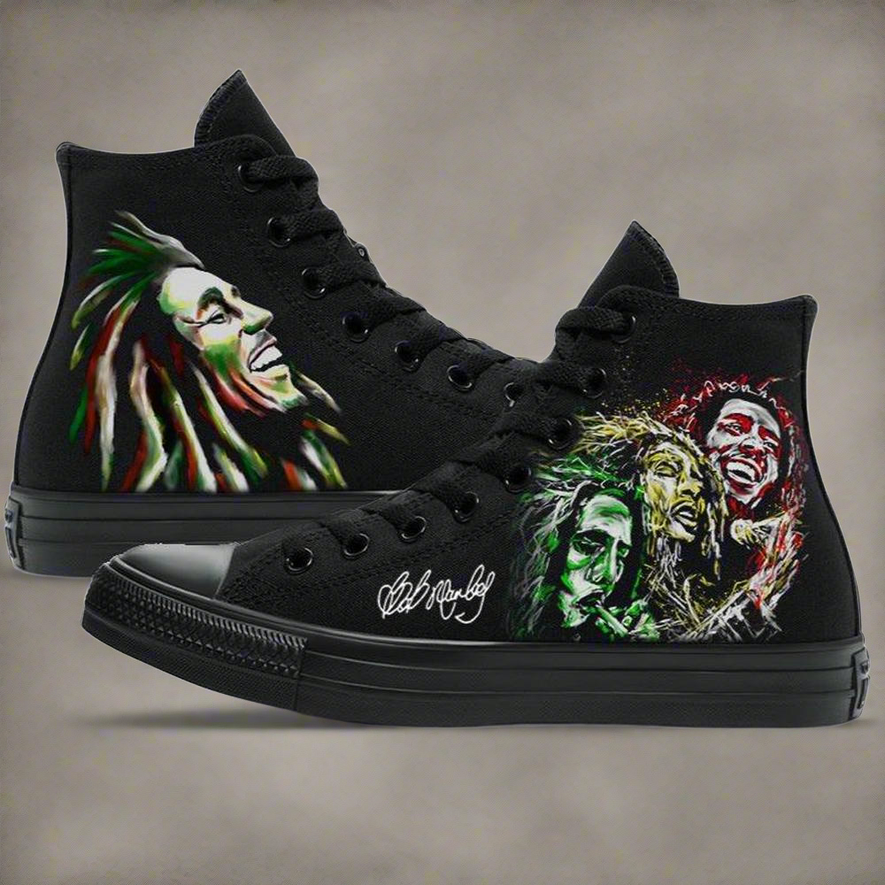 Bob Marley | Pure Joy | Blackout Converse - Streetwear Sneakers - Streetwear Art by AndrooArt