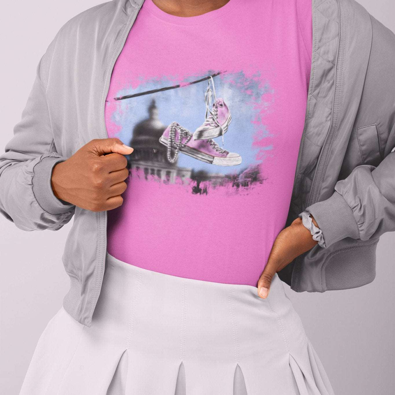 Chucks & Pearls | Kamala Harris T-shirt | Pink - Androo's Art