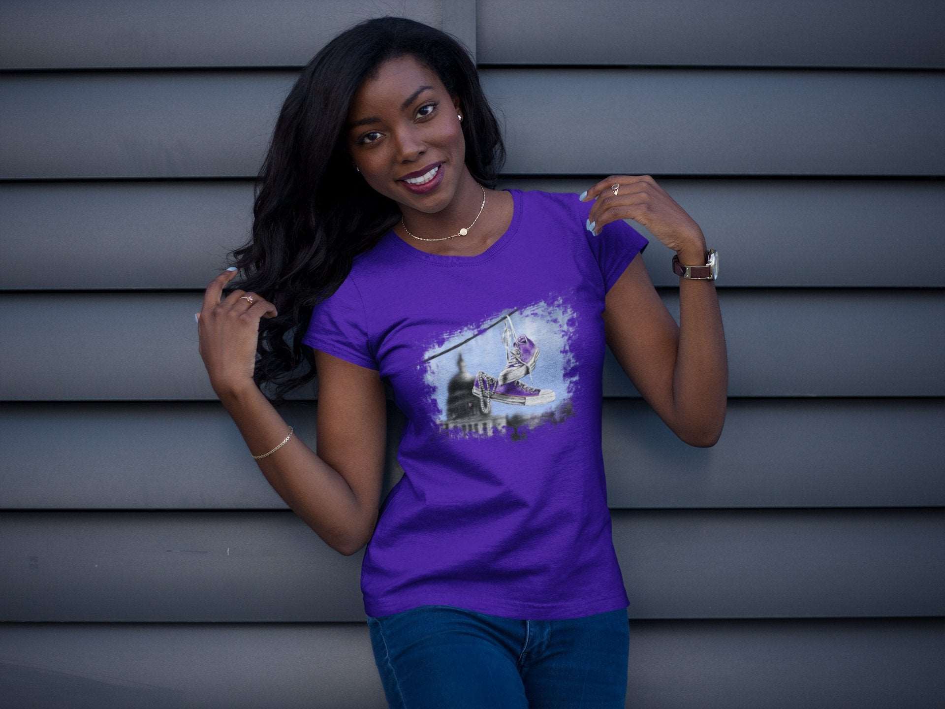 Chucks & Pearls | Kamala Harris T-shirt | Royal Purple - Androo's Art