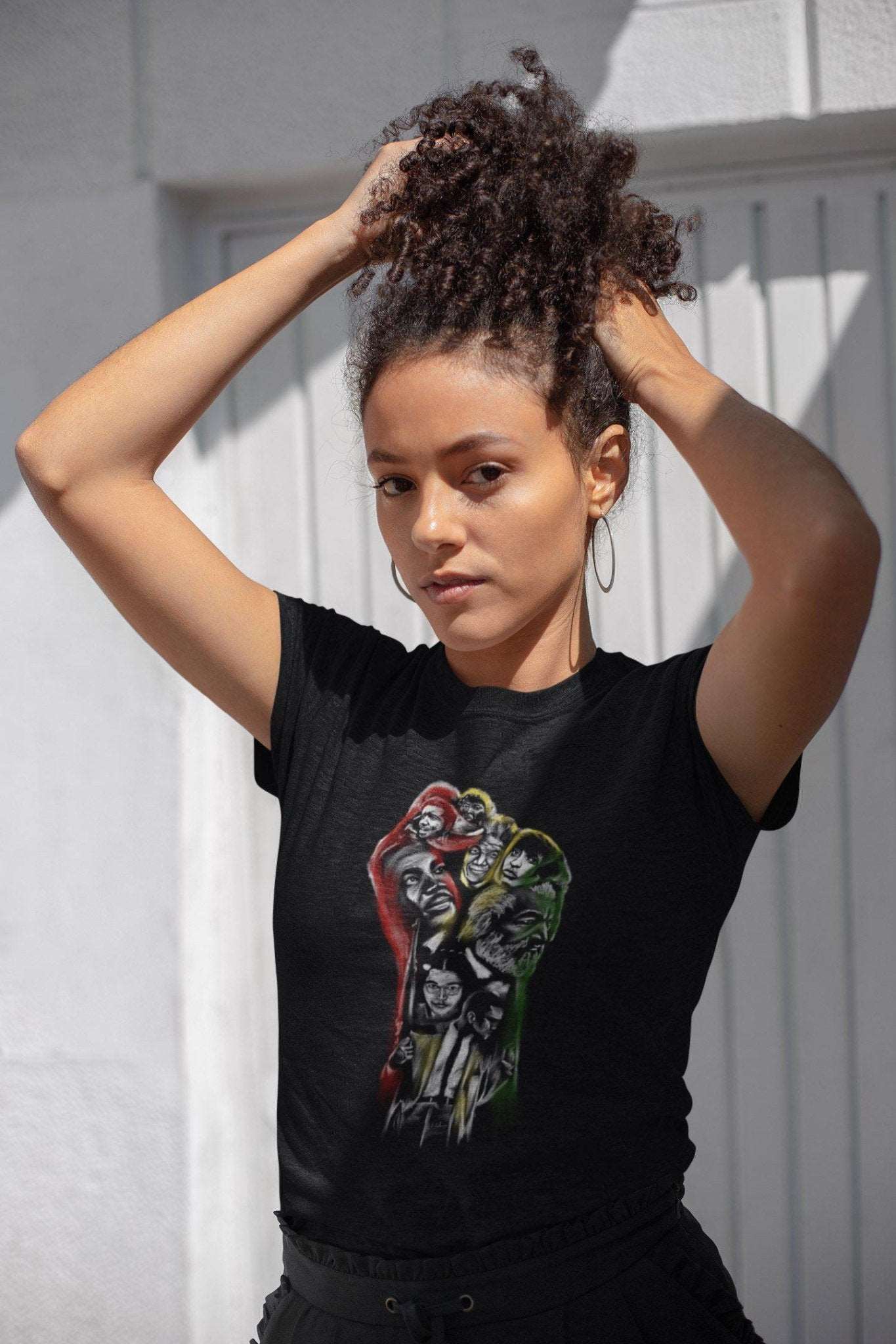 Knowledge is Power T-Shirt | Knowledge Fist | Ladies' Black Crew Neck T-Shirt - Androo's Art