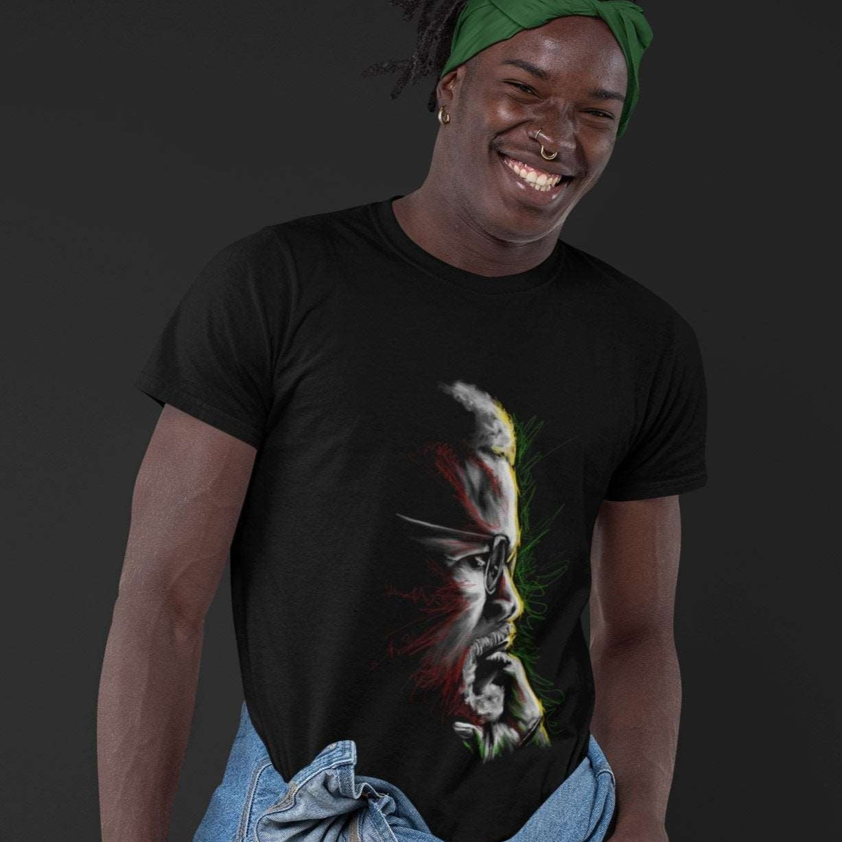 Malcolm X T-Shirt | Thoughts of Malcolm X | Unisex Black T-Shirt - Androo's Art