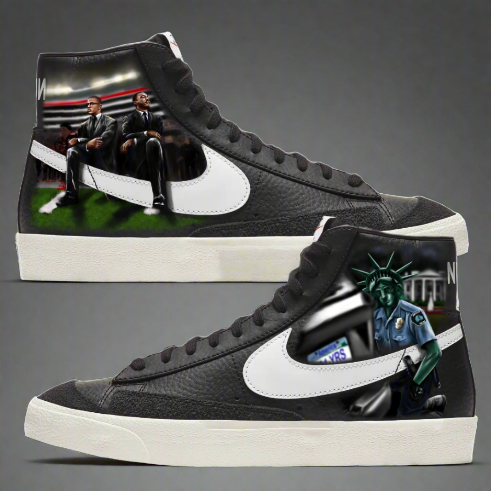 Nike Blazer Mid Sneakers | Black & White | "Kneel on Purpose" - Androo's Art