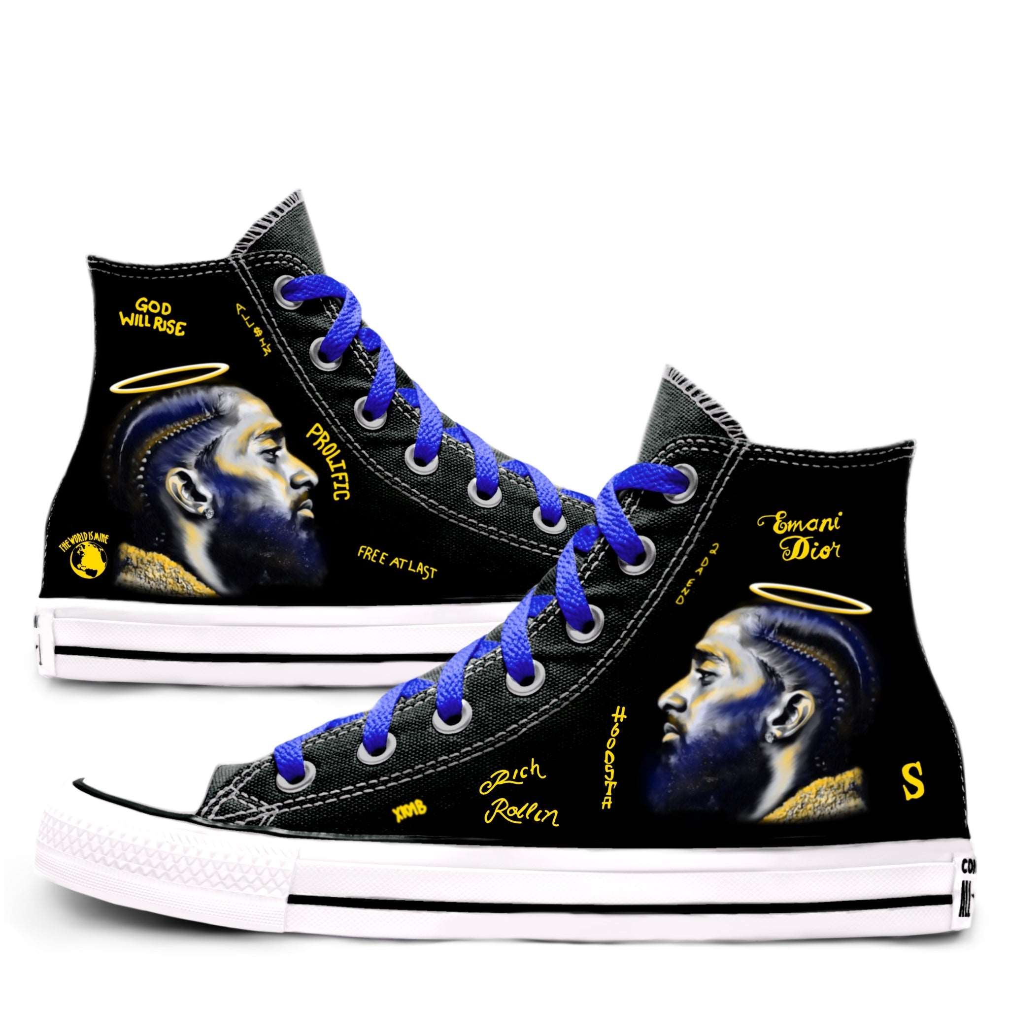 Nipsey Chucks | Rollin' Black & Blue | Converse - Nipsey Hussle - Streetwear Art by AndrooArt