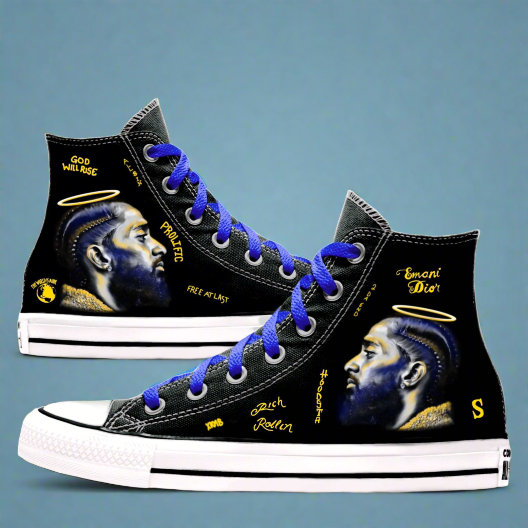 Nipsey Chucks | Rollin' Black & Blue | Converse - Nipsey Hussle - Streetwear Art by AndrooArt