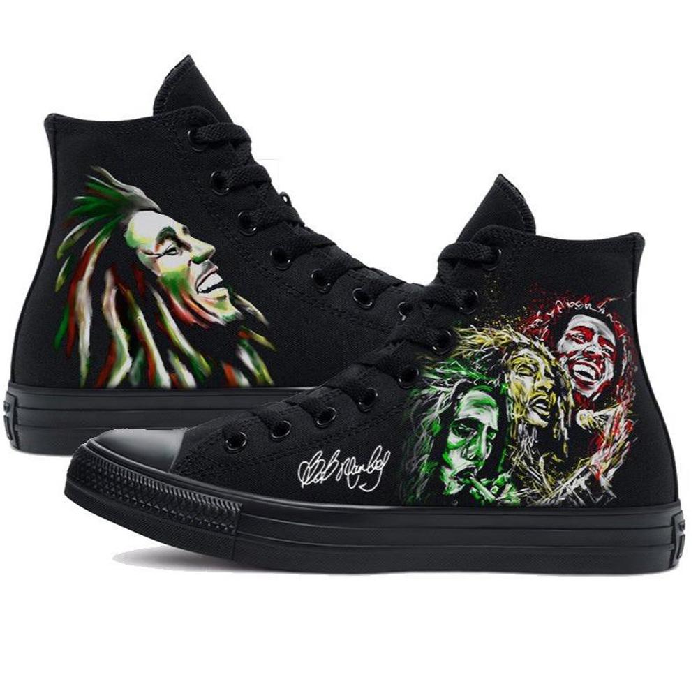 Bob Marley | Pure Joy | Blackout Converse - Streetwear Sneakers - Streetwear Art by AndrooArt