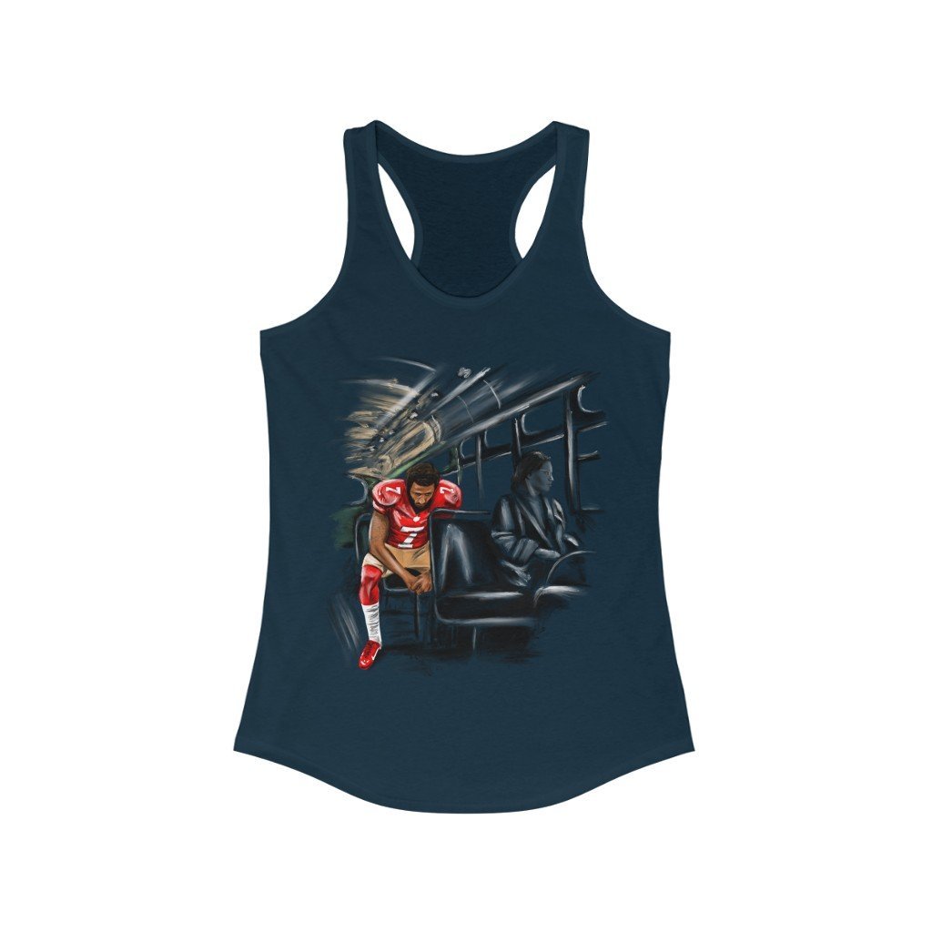 Colin Kaepernick | Stand By Sitting | Featuring Rosa Parks | Ladies Racerback Tank Top - Androo's Art