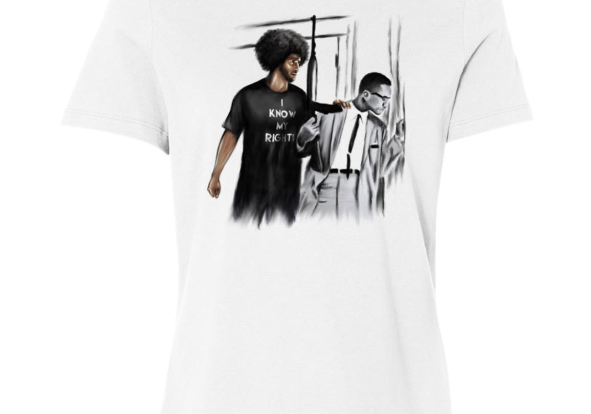 Colin Kaepernick T-Shirt | I Know My Rights | Ladies' White Crewneck T-Shirt - Androo's Art