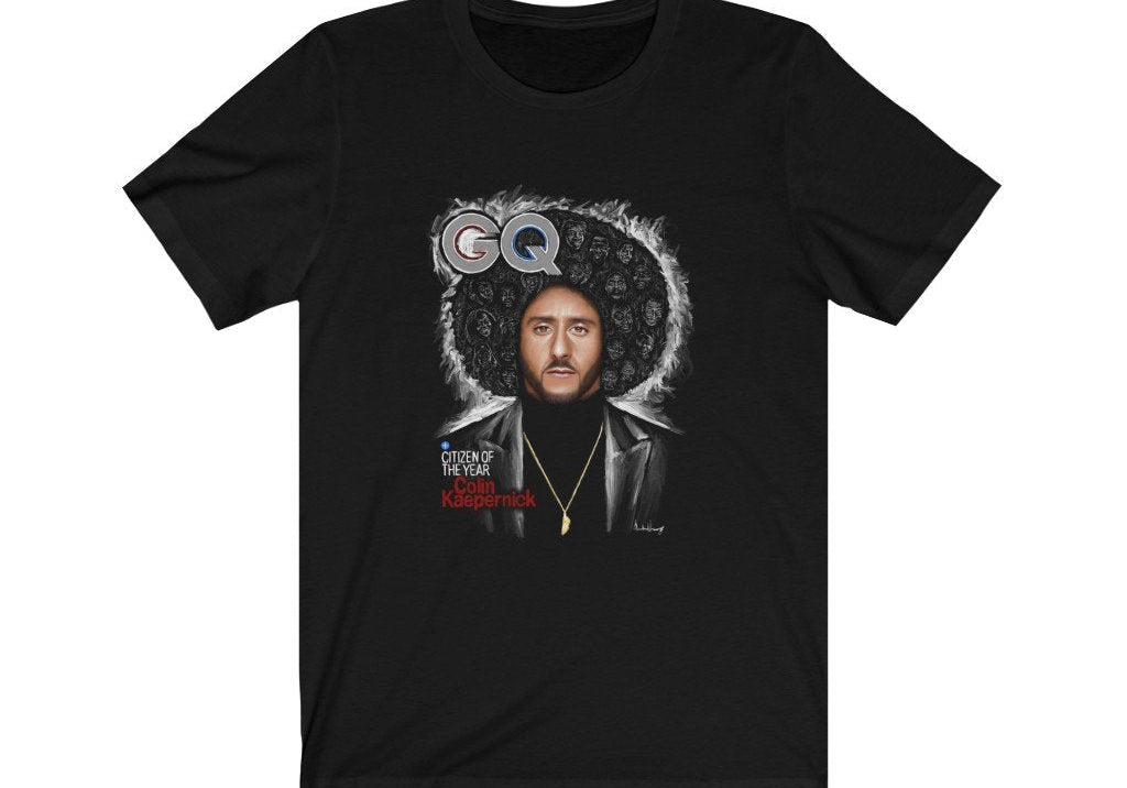 Colin Kaepernick T-Shirt | Justified | Colin Kaepernick and GQ | Unisex Black T-Shirt - Androo's Art