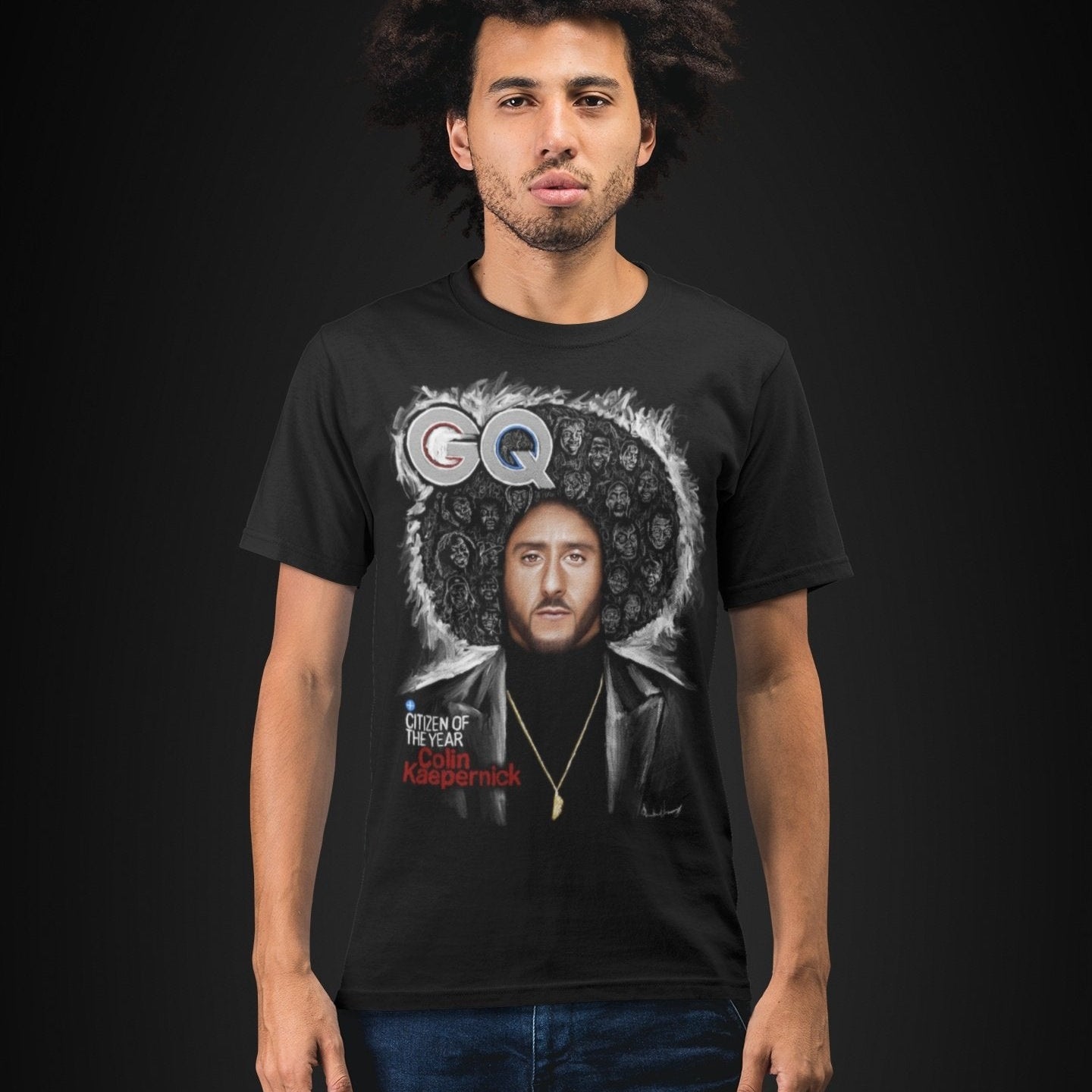Colin Kaepernick T-Shirt | Justified | Colin Kaepernick and GQ | Unisex Black T-Shirt - Androo's Art
