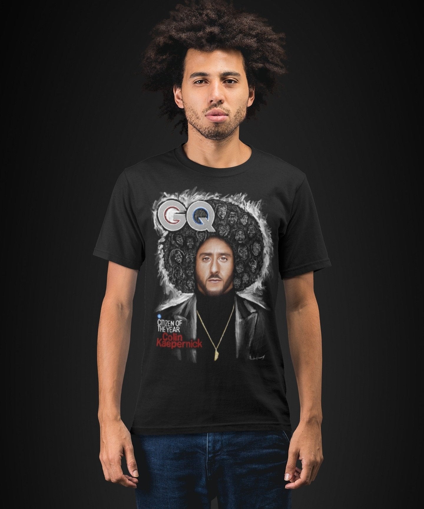 Colin Kaepernick and GQ | Justified | Unisex Black T-Shirt | Graphic Art Streetwear Tee - Colin Kaepernick - Streetwear Art by AndrooArt