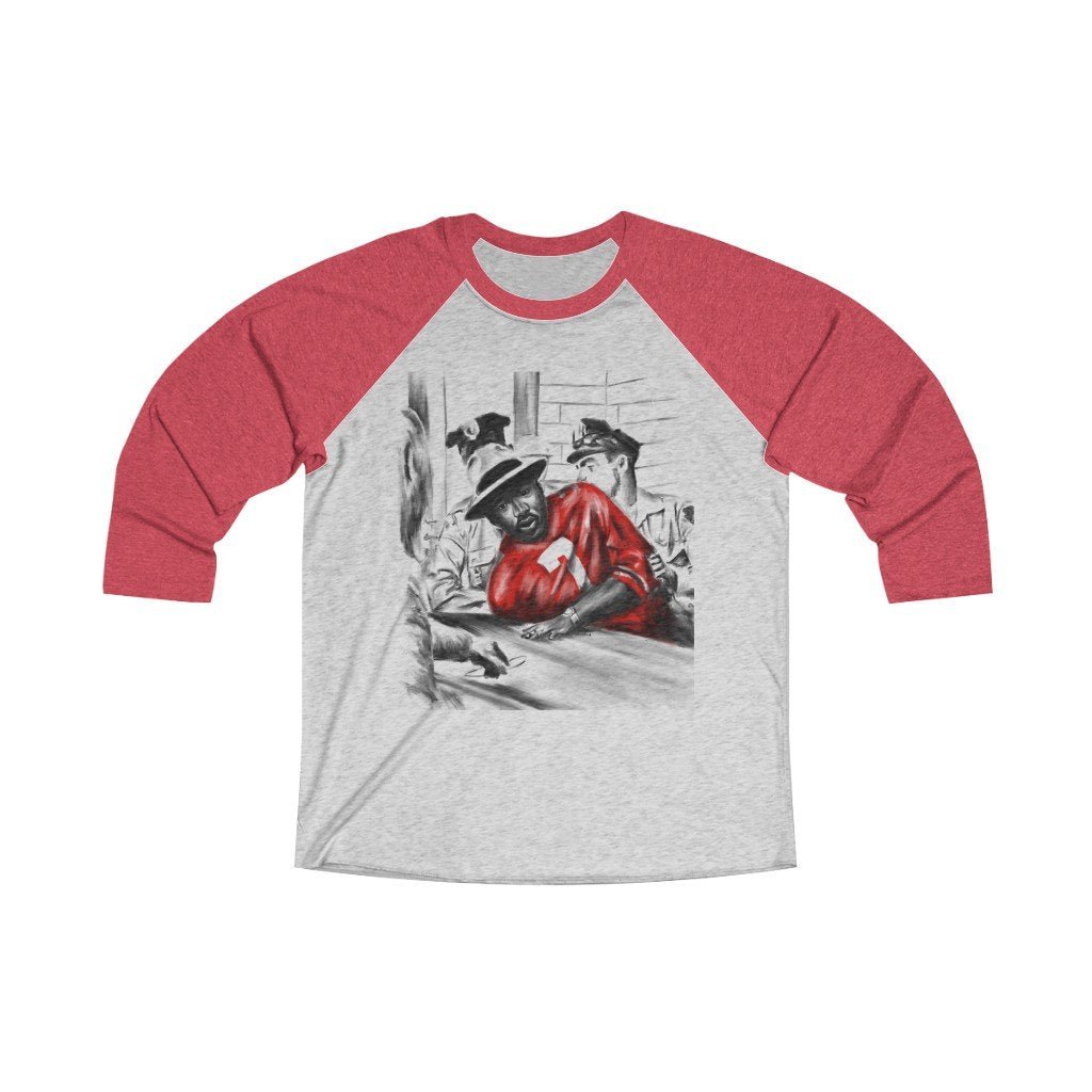 MLK Sit In with Kaepernick | Unisex Tri-Blend 3/4 Raglan Tee - Colin Kaepernick - Streetwear Art by AndrooArt