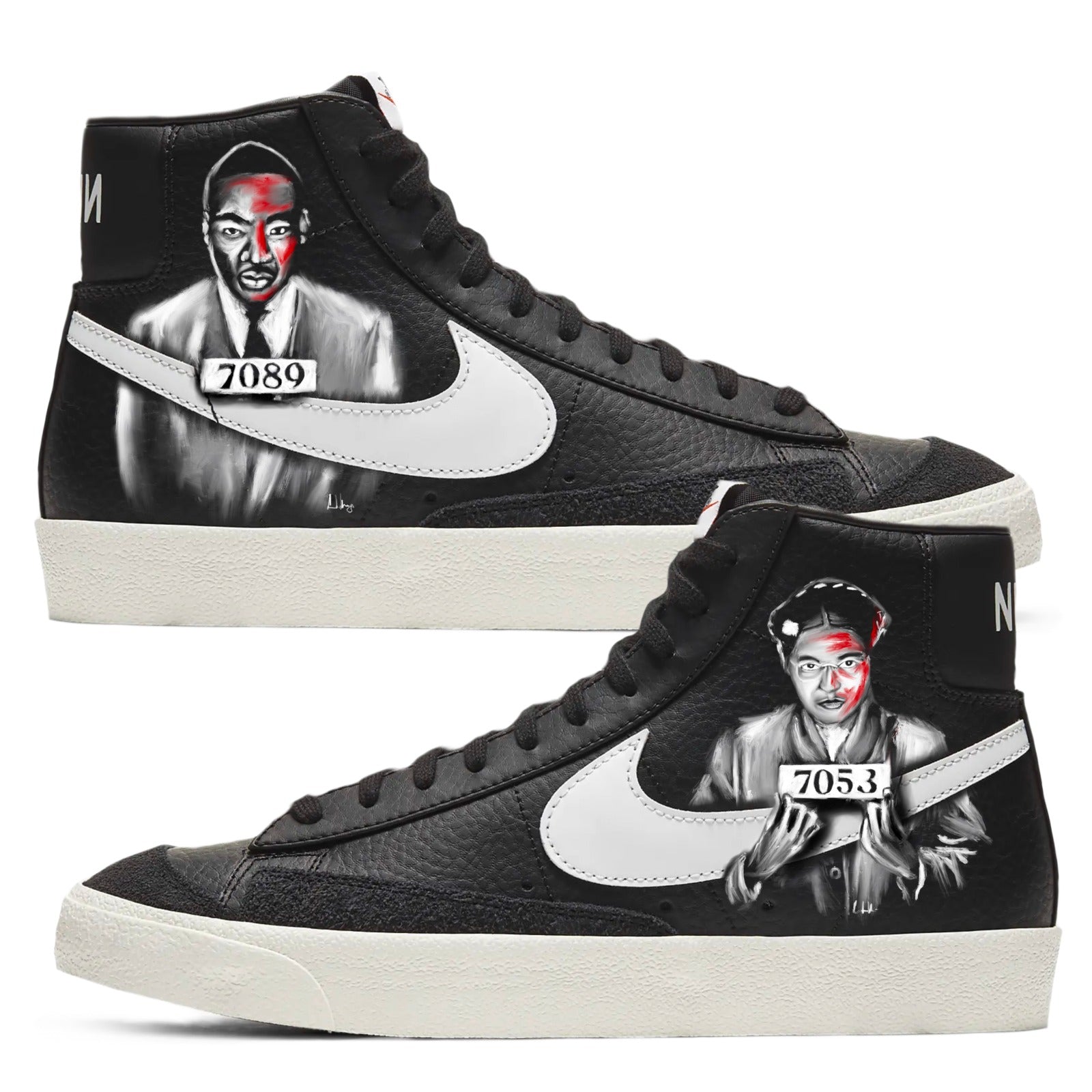 Nike Blazer Mid Sneakers | Black and White | "Mugshot" - Androo's Art