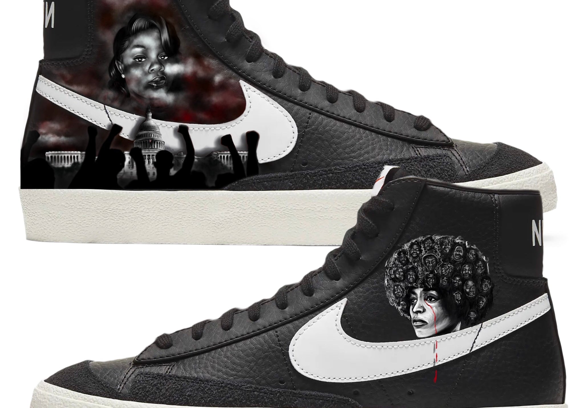 Nike Blazer Mid Sneakers | Black and White | "Say Their Names’’ - Androo's Art